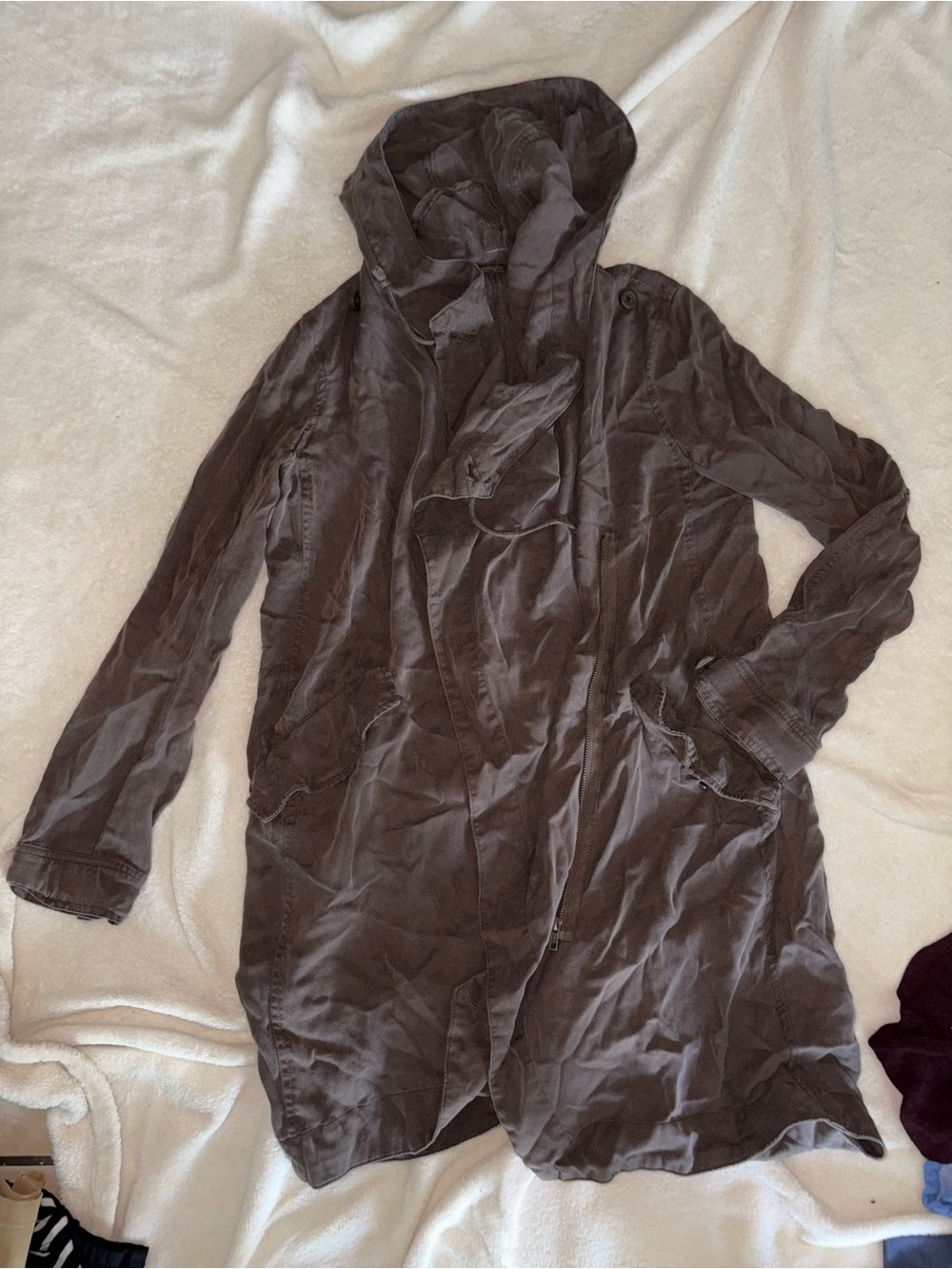 silence + noise Hooded Trench Coat in Dark Brown